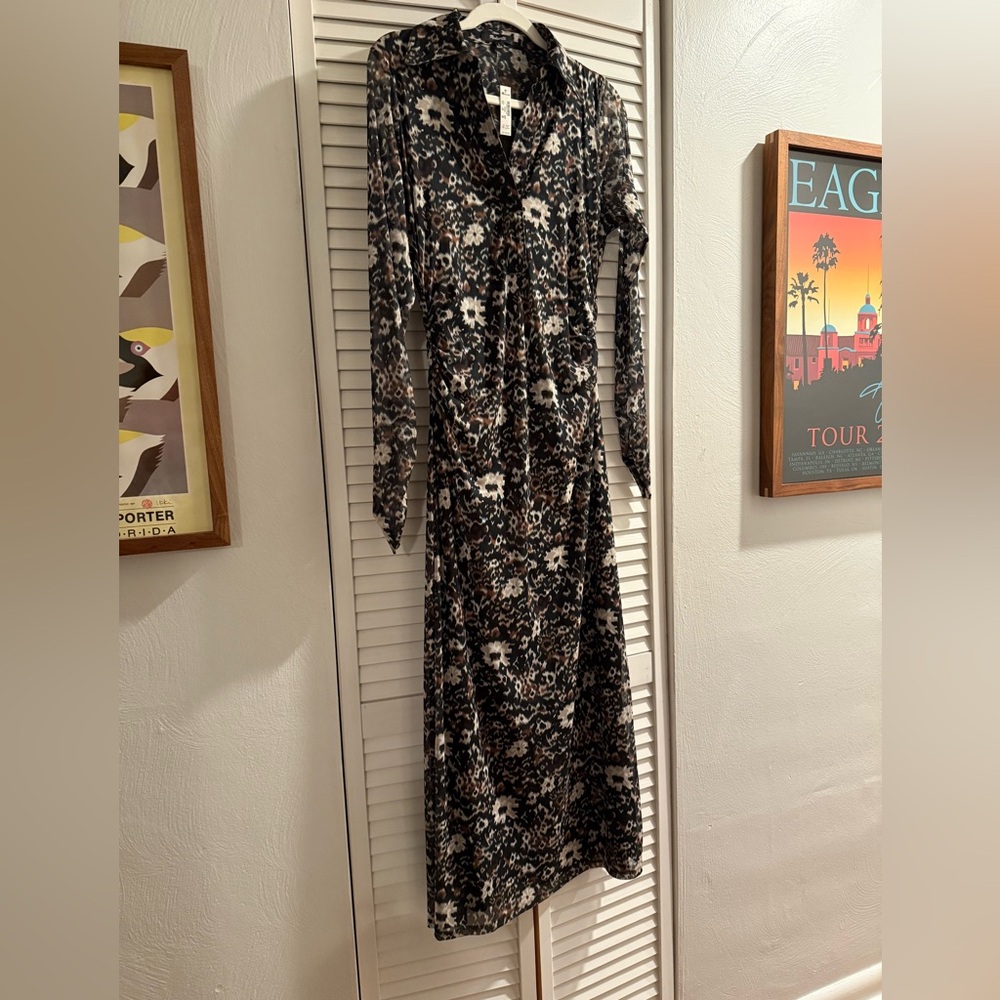 Madewell Floral Long Sleeve Polo Midi Dress